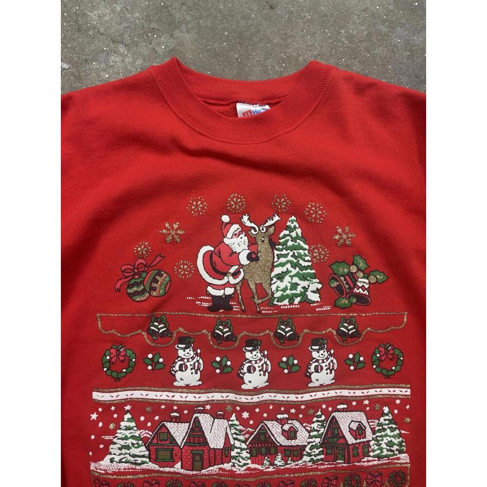 Vintage Hanes Christmas sweatshirt Santa reindeer Snowmen Men’s M - Picture 6 of 6